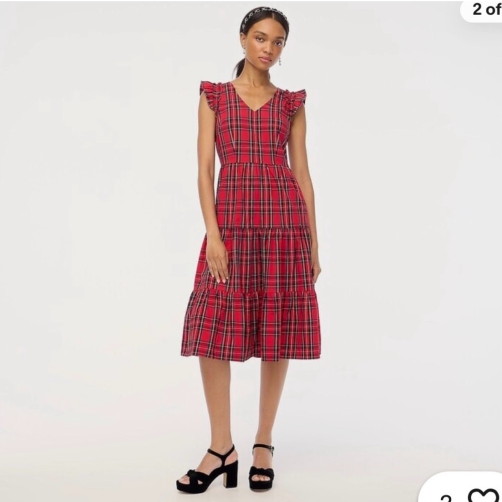J Crew Red Tartan Midi Dress